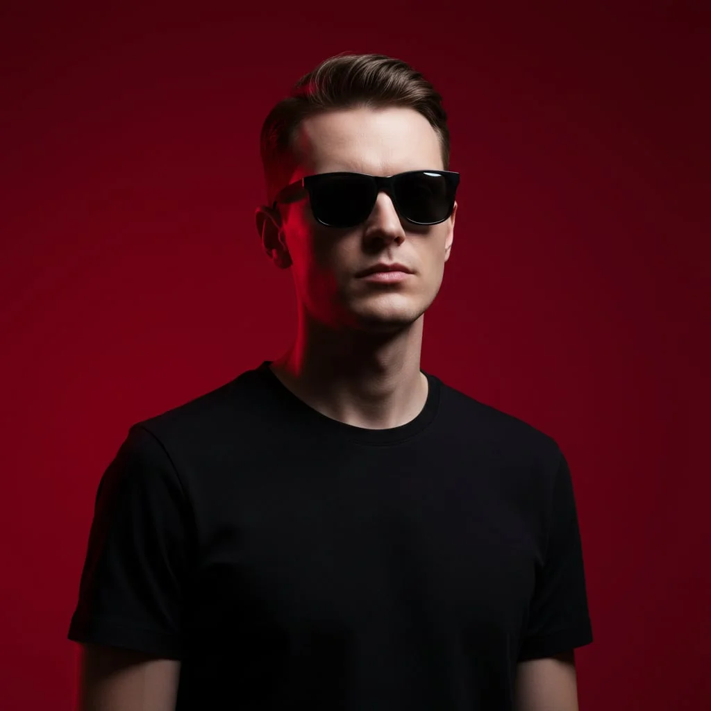 Глянцевый портрет на красном фоне