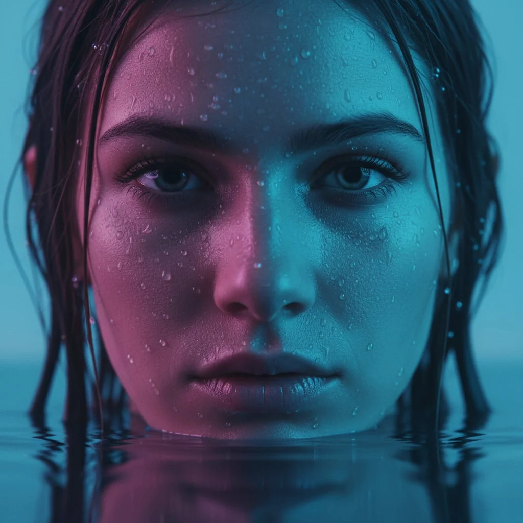 Неоновый портрет в воде