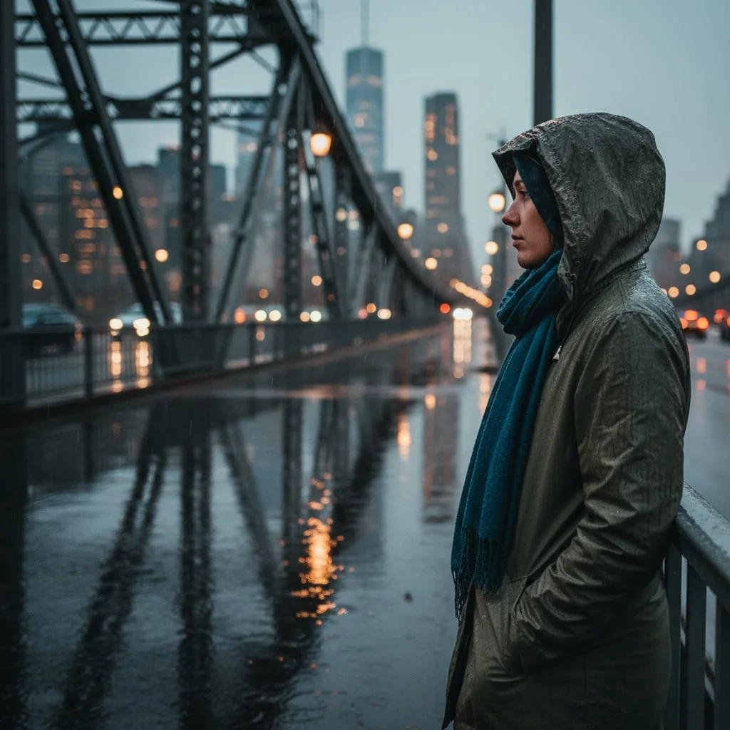 В дожде на мосту