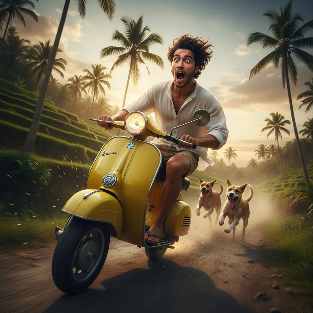 Комичная погоня на мотобайке